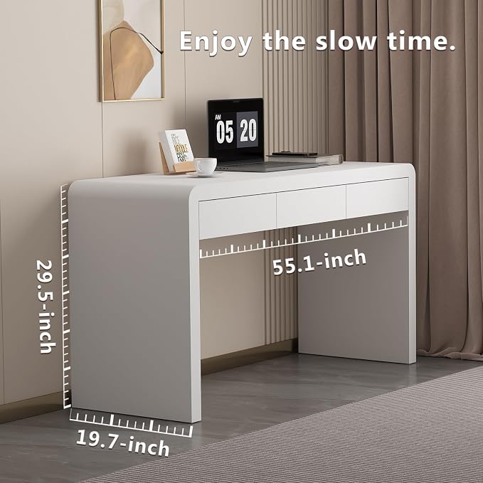 White Computer and Gaming Desk with Drawers.Home Office Desks for Bedroom.Wooden Kids' Writing Table.Three-Layer Lacquered Thick Wooden Board Work Desk that Can Be Used As A Vanity(Z-102)