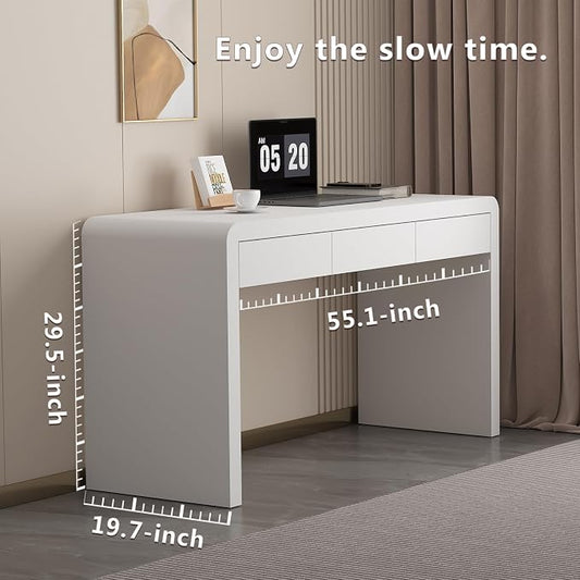 White Computer and Gaming Desk with Drawers.Home Office Desks for Bedroom.Wooden Kids' Writing Table.Three-Layer Lacquered Thick Wooden Board Work Desk that Can Be Used As A Vanity(Z-102)