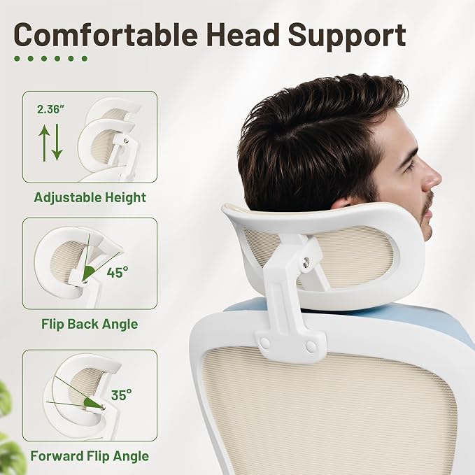 Furmax Ergonomic Office Chair Executive High Back Computer Desk Chair with 3D Adjustable Headrest, Adjustable Lumbar Support Armrests for Home Office (Light Beige)