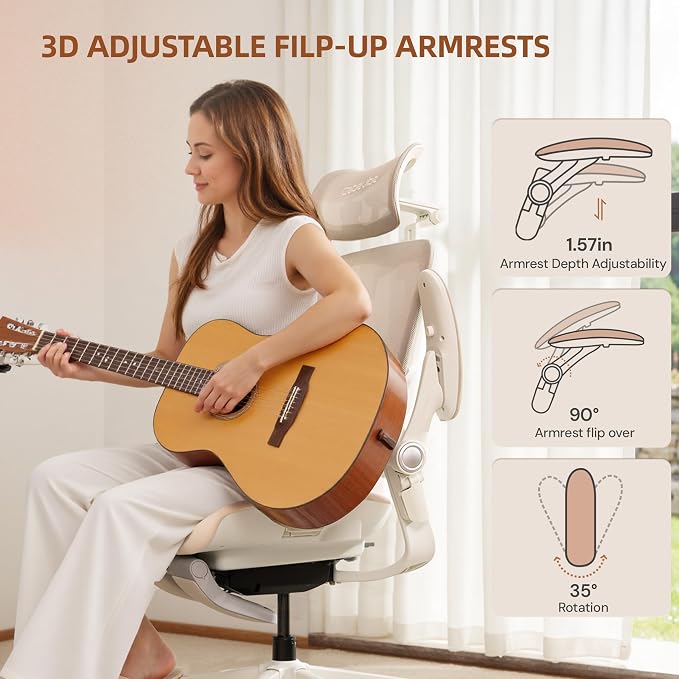 CabLady S2 Petite Office Chair for Women & Small Frames | 330lb Capacity, 4D Adjustable Lumbar/ Headrest, Flip-Up Arms & Footrest, Ergonomic Desk Chair