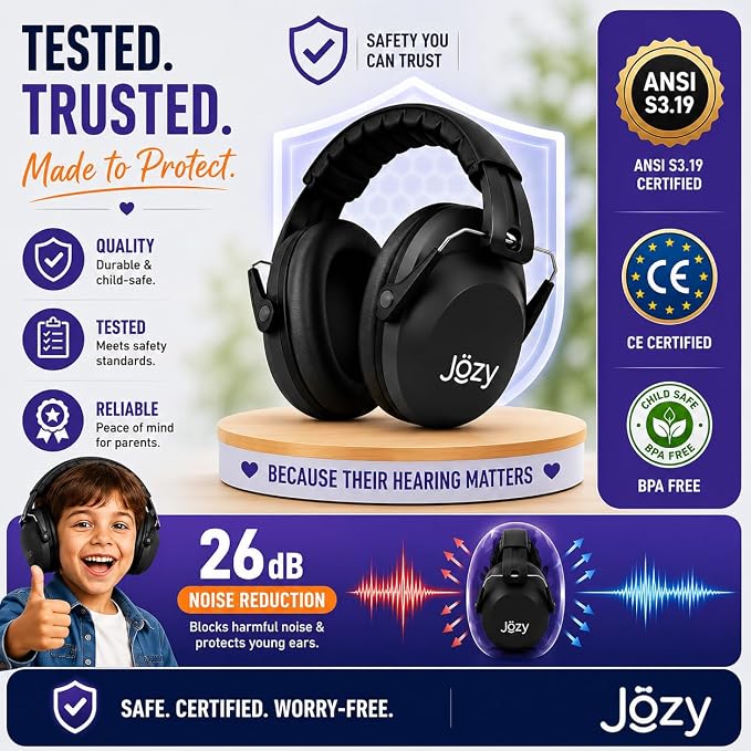 Jozy Noise Canceling Headphones for Kids, SNR 26dB Ear Protection for Autism, Sound Proof Sensory Muffs for Hearing, Concerts