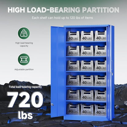 Letaya Metal Garage Storage Cabinets with Lock Door and Adjustable Shelves, Steel Tool Cabinets for Home,Office,Warehouse Organisieren (Blue)