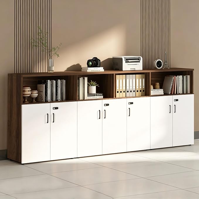 File Cabinet with Password Lock, Wood Lateral Filing Cabinet for Letter/A4 Files, 3 Drawer with Door, Printer Stand with Open Shelves for Home Office