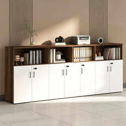 File Cabinet with Password Lock, Wood Lateral Filing Cabinet for Letter/A4 Files, 3 Drawer with Door, Printer Stand with Open Shelves for Home Office