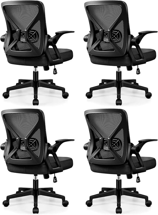FelixKing Office Chair - Ergonomic Desk Chair Breathable Mesh Task with Wheels and Lumbar Support Home Desk Office Chairs with Flip up Armrest Rolling Swivel for Home Computer Black Pack of 4
