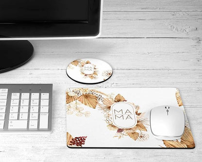 Personalized Mouse Pad and Coaster Custom Desk Set Teacher Appreciation Coworker Gifts Office Decor Cute AccessoriesHandmade (Beige Floral Personalized)