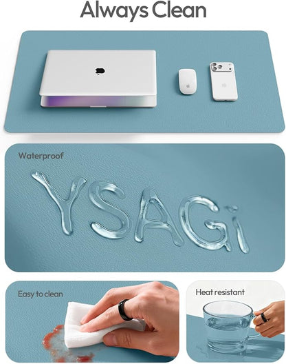 YSAGi Leather Desk Protector, Office Mat, Large Mouse Mat, Non-Slip PU Leather Blotter, Laptop Desk Mat, Waterproof Writing Pad for Office and Home(Aquamarine, 55" x 17.2")
