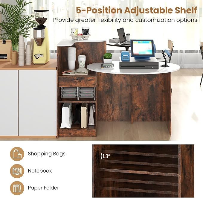 Tangkula Reception Desk, Front Counter Desk with Lockable Drawers, L Shaped Retail Counter with Oval Desktop, Checkout Computer Workstation for Salon Lobby Home Office