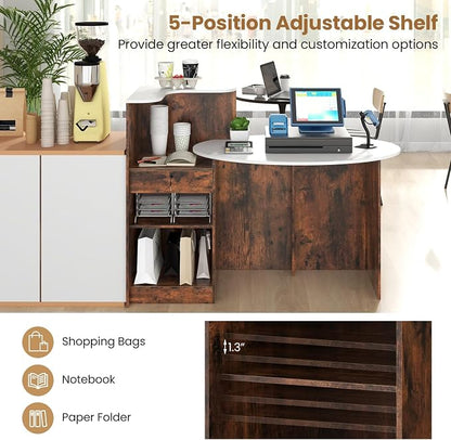 Tangkula Reception Desk, Front Counter Desk with Lockable Drawers, L Shaped Retail Counter with Oval Desktop, Checkout Computer Workstation for Salon Lobby Home Office