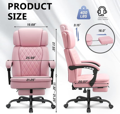 400lbs Executive Office Chair with Foot Rest for Heavy People, Ergonomic Big and Tall Desk Chair with Adjustable Headrest, High Back PU Leather Comfy Heavy Duty Computer Chair with Spring Cushion