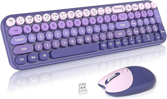 Dilter Wireless Keyboard and Mouse Combo, Portable Retro Keyboard with Compact Size, 2 in 1 USB Connected Mouse for Windows 7/8/10, Laptop, Desktop, PC, Computer (Purple)