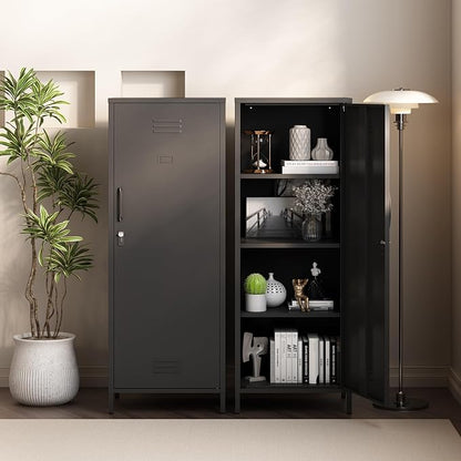 Metal Locker Storage Cabinet with Adjustable Shelves, 59" H Black Locking Tool File Cabinets Kids Snack Locker Organizer for School Classroom,Gym Home Office,Entryway and Hallway