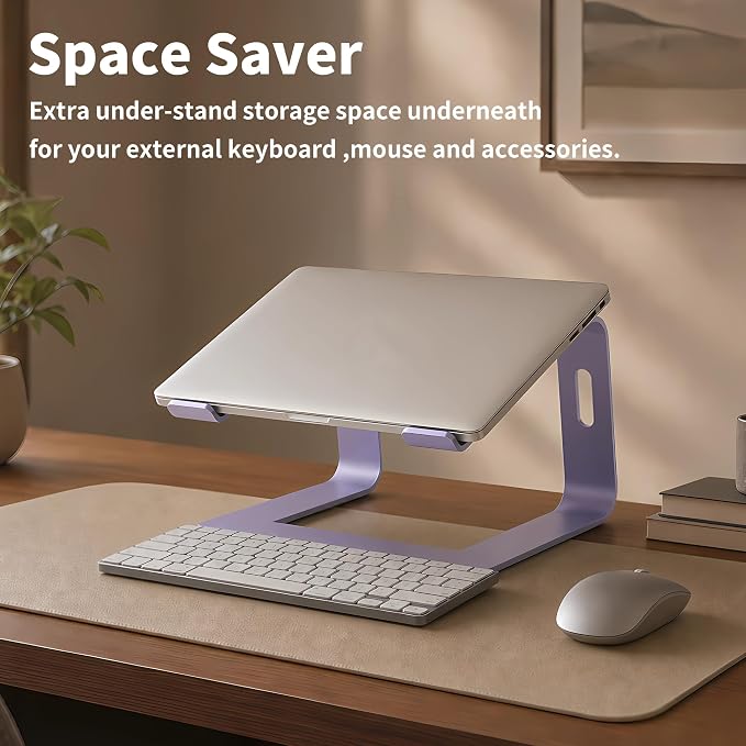 Orionstar Ergonomic Laptop Stand, Premium 5mm Aluminum Riser for 10-15.6 Inch Notebook Computer, Tool-Free Detachable Elevator Holder for Desk Office, Sturdy Riser for Eye-Level Neck Relief (Purple)