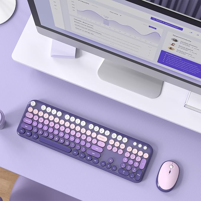 MOFII Wireless Keyboard and Mouse Combo,2.4G Typewriter Keyboard Quiet Mice | Retro Full Size Computer Keyboards, Cute Mouse, USB Dongle Plug and Play, for PC,Laptop,Desktop,Windows (Purple Gradient)