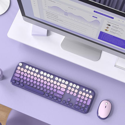 KNOWSQT Wireless Keyboard Mouse Combo - Lovely Purple-Gradient Rainbow Full-Sized Typewriter Colorful Keyboards, Round Keycap Plug Play Retro Cute Keyboards for Windows, Laptop, PC, Desktop, Computer