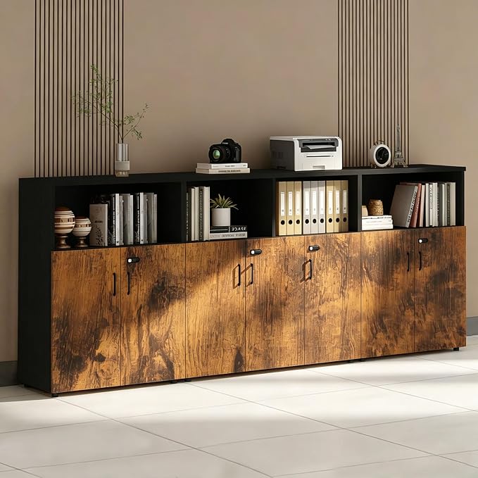 File Cabinet with Password Lock, Wood Lateral Filing Cabinet for Letter/A4 Files, 3 Drawer with Door, Printer Stand with Open Shelves for Home Office