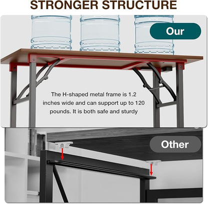 TEMI Long Computer Desk Folding Table - No Assembly, Compact 55.1" Foldable Desk with Power Outlets & USB Charging Port, Portable Lagre Office Desk, Ideal Large Study Table for Narrow Spaces, Walunt