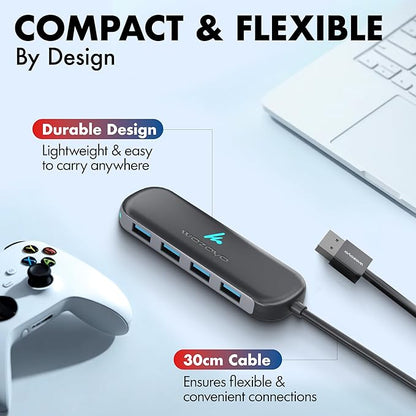 USB A to 4 Port Wozoyo USB 3.2 Hub, 4X USB 5Gbps, Data Transfer Speed Upto 5Gbps and 30cm Cable, Multiport USB Splitter for Laptop and Desktop, Plug and Play, Compact and Portable USB Expansion Hub