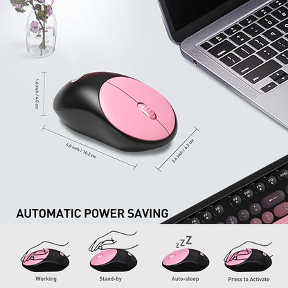 Wireless Keyboard and Mouse Combo, Cute Colorful Keyboard and Mouse, Full-Size Retro Typewriter Keyboard with 2.4GHz Plug & Play, for Windows 11/10/7, Laptop, PC -BlackBerry