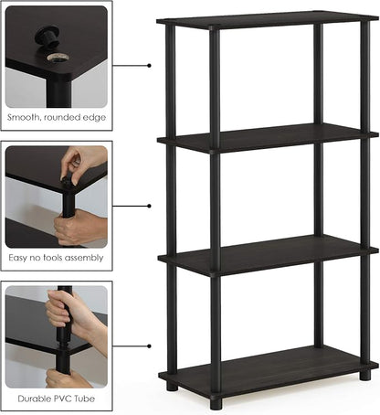 Furinno (99557EX/BK) Turn-N-Tube 4-Tier Multipurpose Shelf Display Rack - Espresso/Black