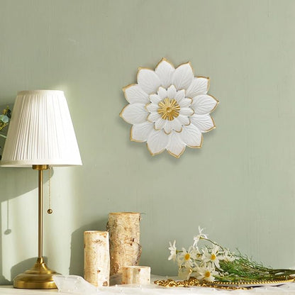 LIFFY 9.2“ White and Gold Metal Flower Wall Art, Modern Rustic Floral Decor for Indoor Living Room Bedroom Office Outdoor Garden Patio Yard