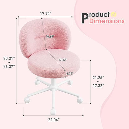 Homkdom Plush Vanity Chair with Wheels, Soft Comfy Makeup Chair with Rounded Back, Height Adjustable, 360° Swivel for Bedroom & Beauty Spaces