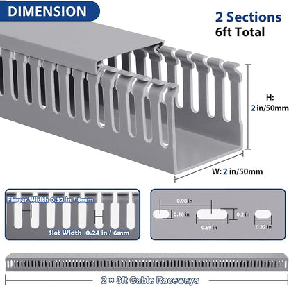 ZhiYo 2x2in Server Rack Cable Management Raceway, Cable Duct Kit, Electrically Safe PVC for Network Wire Management, Open Slot Cord Hider for Computer Under Desk, Grey
