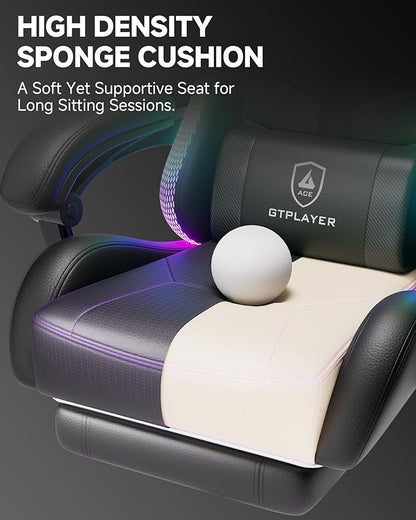 GTPLAYER RGB Gaming Chair with Footrest, Computer Gaming Chair with LED Lights for Adults, Height Adjustable PC Gamer Chair with 90-155° Recline & Removable Headrest Lumbar Support, RGB Black