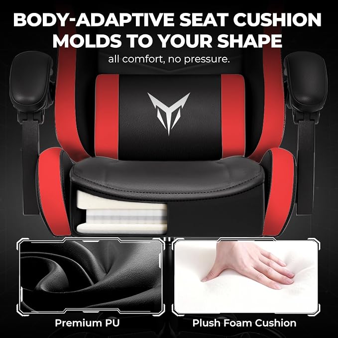 GTPLAYER Gaming Chair High Back Computer Chairs Rest for Adults, Ergonomic Height Adjustable Recliner Chair 300lbs with Linkage Armrest and Lumbar Support for Home Office, Red