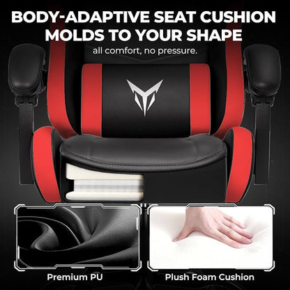 GTPLAYER Gaming Chair High Back Computer Chairs Rest for Adults, Ergonomic Height Adjustable Recliner Chair 300lbs with Linkage Armrest and Lumbar Support for Home Office, Red