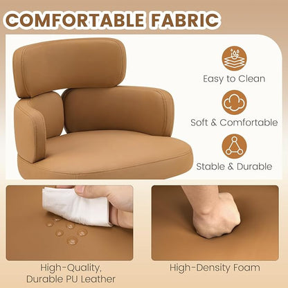 Leather Home Office Chair with Unique Curved Back, Wide Seat Computer Desk Chair with Wheels,Swivel Tilt & Height Adjustable,Matel Base for Home Office, PU Brown