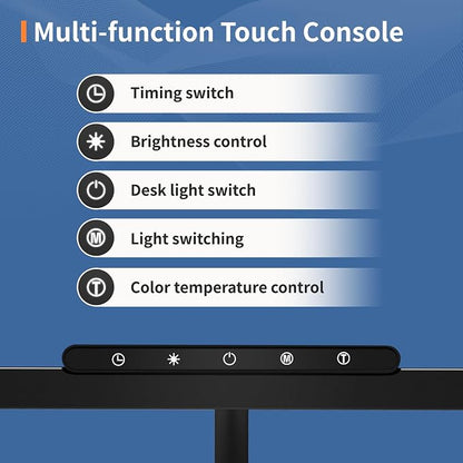 Desk Lamp, 3 Colors Stepless Dimming LED Desk Lamps for Home Office Adjustable Memory Desk Light with Clamp Touch Control Office Lamp Eye Caring Computer Light for Working Sewing(Black)