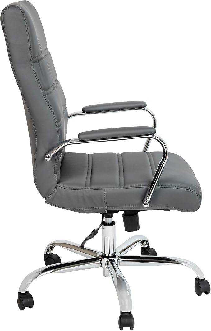 Merrick Lane Milano Contemporary High-Back Gray Faux Leather Home Office Chair with Padded Chrome Arms