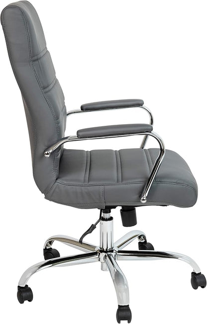 Merrick Lane Milano Contemporary High-Back Gray Faux Leather Home Office Chair with Padded Chrome Arms