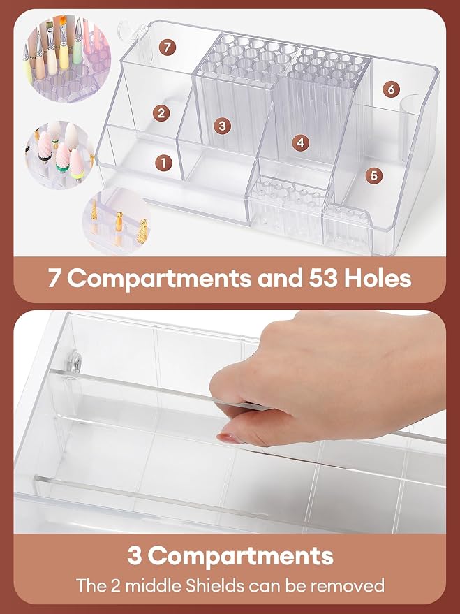 LIARTY Nail Drill Holder with Drawer - Makeup Organizer Case for Brush | Acrylic Nail Drill Bits Holder Beauty Cosmetic Storage Box for Dresser Countertop and Bathroom Vanity