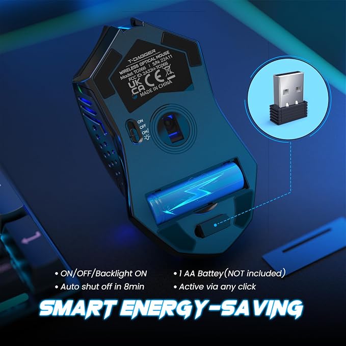 T-DAGGER Wireless Gaming Mouse- USB Cordless PC Accessories Computer Mice with LED Backlit, Ergonomic Gamer Laptop Mouse with 7 Silent Buttons, 5 Adjustable DPI Plug & Play for PC