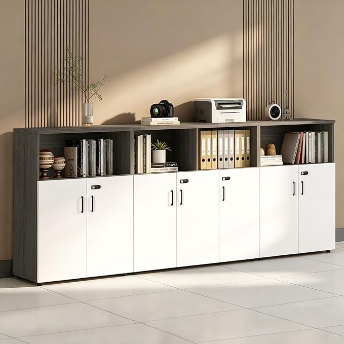File Cabinet with Password Lock, Wood Lateral Filing Cabinet for Letter/A4 Files, 3 Drawer with Door, Printer Stand with Open Shelves for Home Office