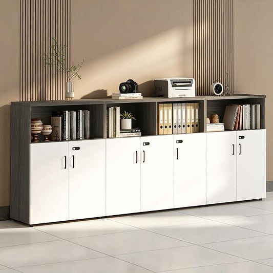 File Cabinet with Password Lock, Wood Lateral Filing Cabinet for Letter/A4 Files, 3 Drawer with Door, Printer Stand with Open Shelves for Home Office