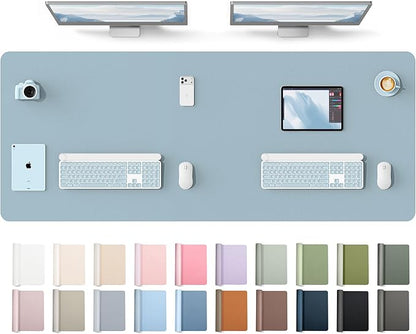 YSAGi Leather Desk Protector, Office Mat, Large Mouse Mat, Non-Slip PU Leather Blotter, Laptop Desk Mat, Waterproof Writing Pad for Office and Home(Ice Blue, 63" x 24")