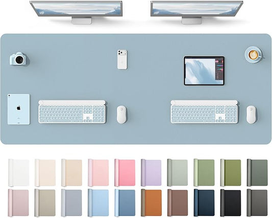 YSAGi Leather Desk Protector, Office Mat, Large Mouse Mat, Non-Slip PU Leather Blotter, Laptop Desk Mat, Waterproof Writing Pad for Office and Home(Ice Blue, 63" x 24")