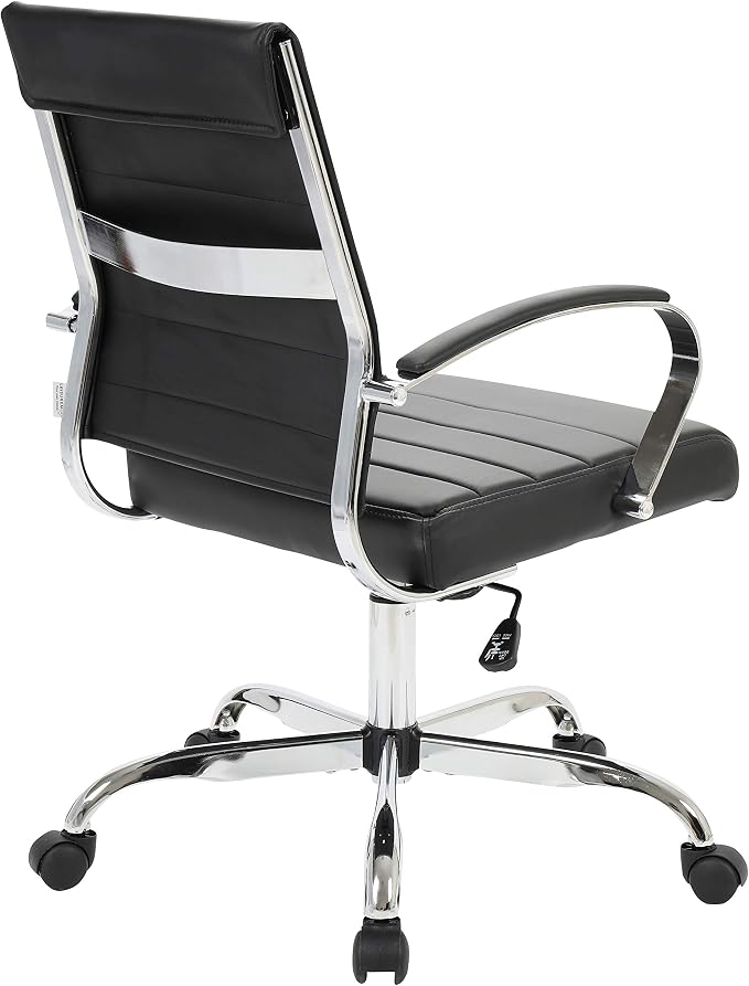 LeisureMod Benmar Leather Office Desk Chair, Mid-Back Ergonomic Swivel Chair with Lumbar Support, Adjustable Height, Tilt Lock, Cushioned Seat & Back, Home Office Task Chair (Black, Single)