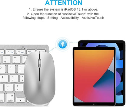 SPARIN Wireless Bluetooth Keyboard and Mouse for iPad (A16) 11th 10th Generation, iPad Air (13/11 inch), iPad Pro 13/12.9/11 inch, iPad 9th 8th Gen, iPad mini 7th -8.3 inch, Above iOS13- Silver White
