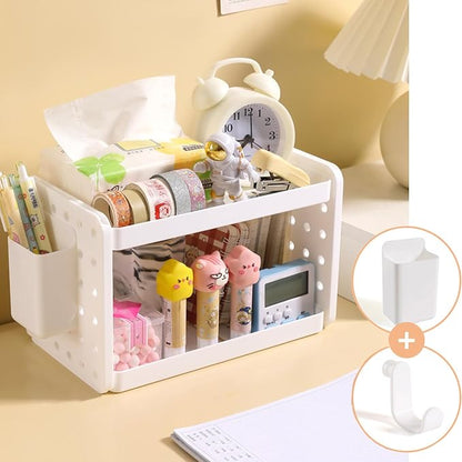 Lae Nuvole Desktop Organizer Shelf Stationery Organizer with Pen Holder Office Desktop Storage Rack Combinable Organization and Storage for Desk, Office, Countertop, Dorm (White, 2 Tier)