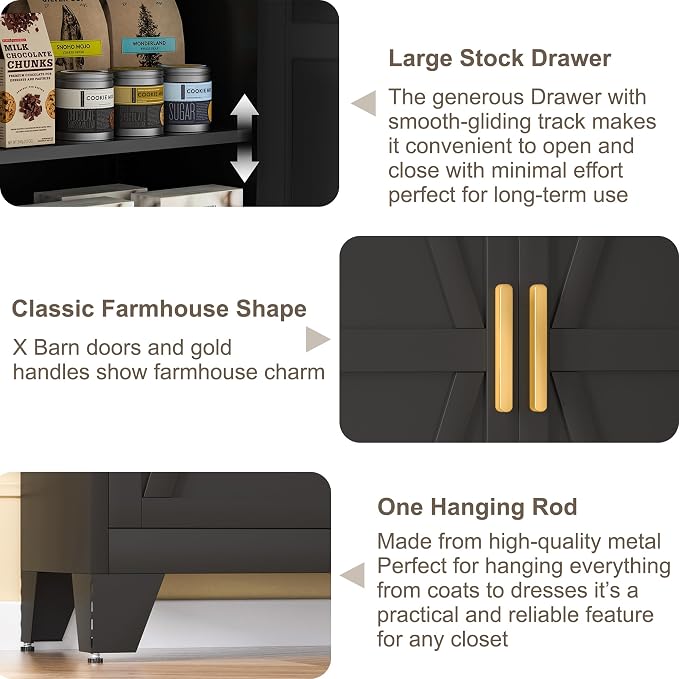 Baborokic 71H Tall Metal Storage Cabinet with 2 Doors and Adjustable Shelves,Farmhouse Storage Cabinet with Barn Doors,Pantry Storage for Home,Office,Bathroom,Dining Room,Kitchen(Black)