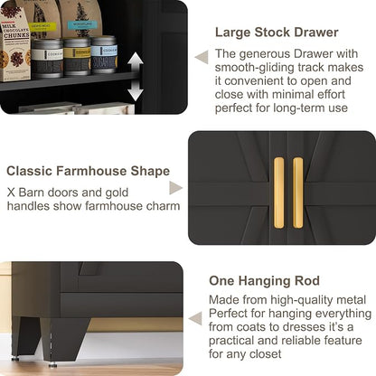 Baborokic 71H Tall Metal Storage Cabinet with 2 Doors and Adjustable Shelves,Farmhouse Storage Cabinet with Barn Doors,Pantry Storage for Home,Office,Bathroom,Dining Room,Kitchen(Black)