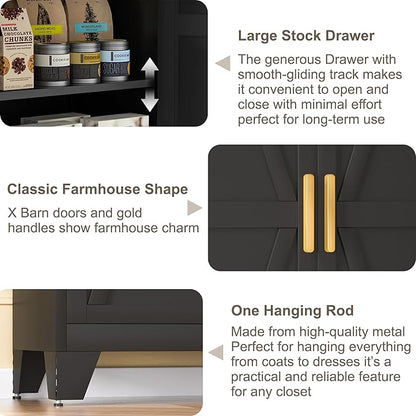 Baborokic 61H Metal Storage Cabinet with 2 Doors and Adjustable Shelves,Farmhouse Storage Cabinet with Barn Doors,Pantry Storage for Home,Office,Dining Room,Kitchen(Black)