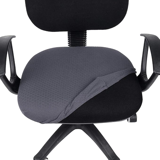 Smiry Stretch Jacquard Office Computer Chair Seat Covers, Removable Washable Anti-dust Desk Chair Seat Cushion Protectors - Dark Grey