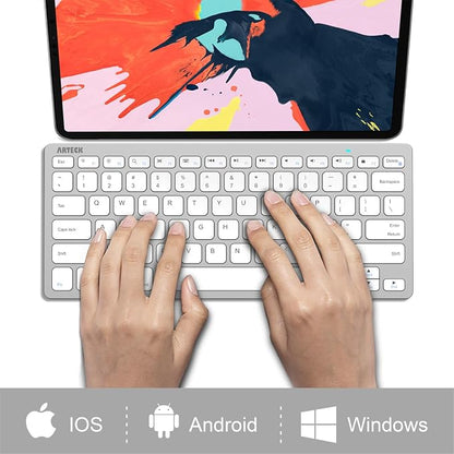 Arteck Ultra-Slim Bluetooth Keyboard Compatible with iPad 10.2-inch/iPad Air/iPad 9.7-inch/iPad Pro/iPad mini, iPhone and Other Bluetooth Enabled Devices Including iOS, Android, Windows Silver