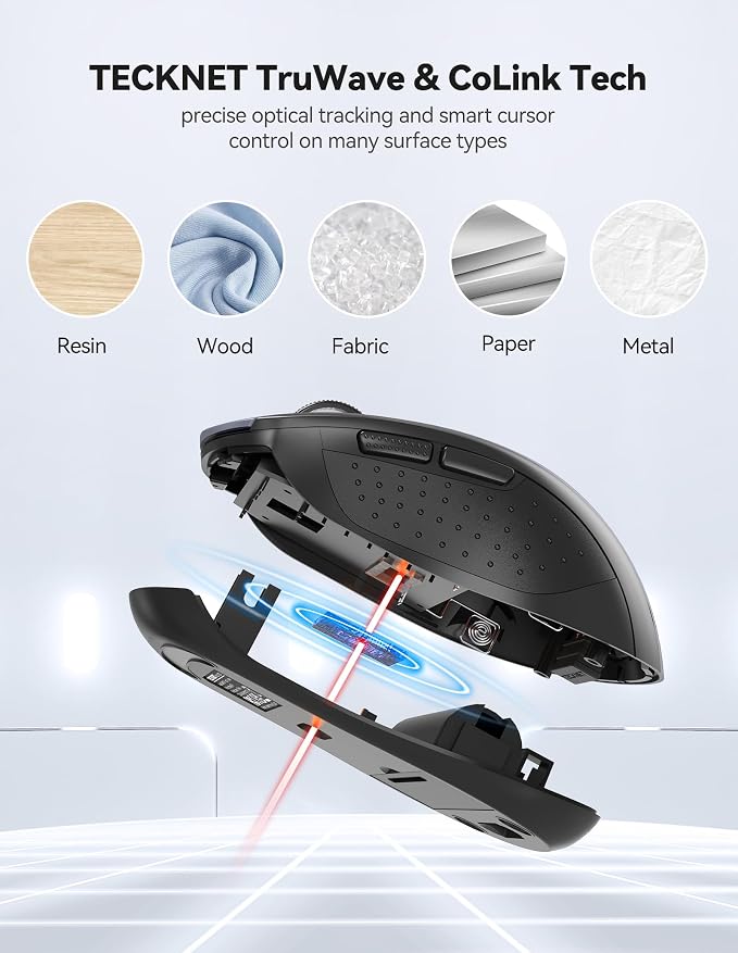 TECKNET Bluetooth Mouse (BT 5.0/3.0+2.4Ghz), 6-Level 4000 DPI Wireless Mice for Laptop, 2-in-1 Ergonomic Computer Portable PC Mouse, Silent Mouse with USB Receiver for Windows/Mac/PC/Notebook