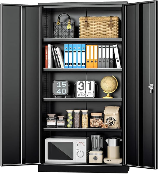 INTERGREAT Black Metal Storage Cabinet Doors, 72" Locking Steel Storage Cabinet with Shelves, Tall Metal Cabinet Lockable Steel Cabinets for Home Office, Garage